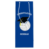 Volleyball Afstuderen Sport Blauw Wijn Cadeautas (Achterkant)