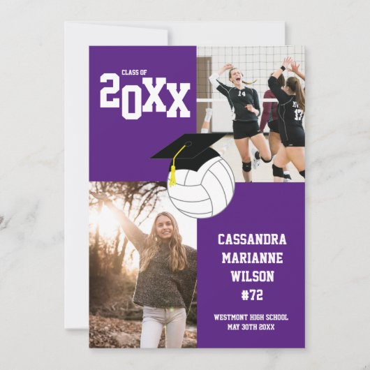 Volleyball Afstuderen Sport Paarse Aankondiging (Voorkant)