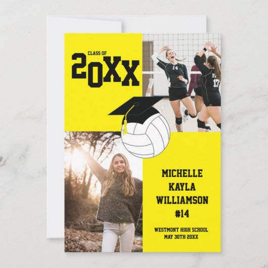 Volleyball Afstuderen Sportgeel Aankondiging (Voorkant)