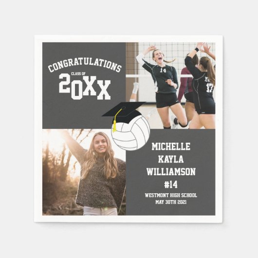 Volleyball Afstuderen Sportgrijs Servet (Voorkant)