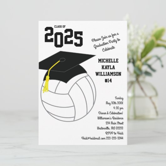 Volleyball Afstuderen Sports Black White Kaart (Staand voorkant)