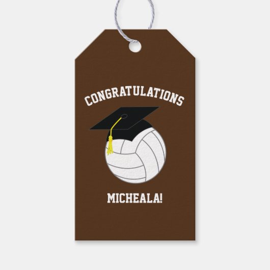 Volleyball Afstuderen Sports Brown Cadeaulabel (Voorkant)