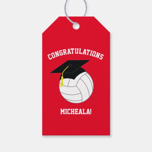 Volleyball Afstuderen Sports Red Cadeaulabel (Voorkant)