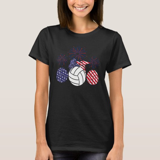 Volleyball American Flag Firework 4 juli T-shirt (Voorkant)