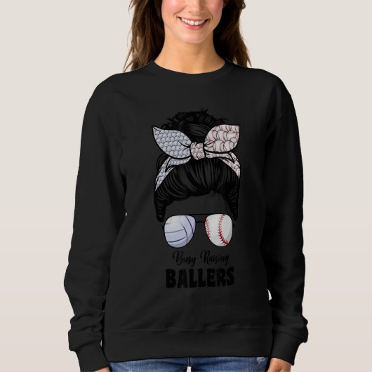 Volleyball And Baseball Mom For Women Messy Bun Ba Trui (Voorkant)