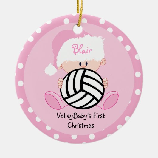 Volleyball Baby Girl 1 kerst met naam Keramisch Ornament (Voorkant)