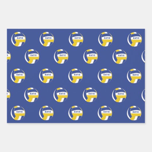Volleyball Ball Pattern Kinder Name Birthday Wrapp Inpakpapier Vel (Voorkant 3)