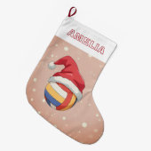 Volleyball Ball Red Santa Hat Name Grote Kerstsok (Voorkant (Hangend))