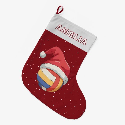 Volleyball Ball Red Santa Hat Name Grote Kerstsok (Voorkant (Hangend))