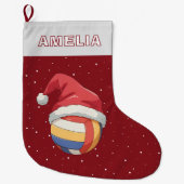 Volleyball Ball Red Santa Hat Name Grote Kerstsok (Voorkant)