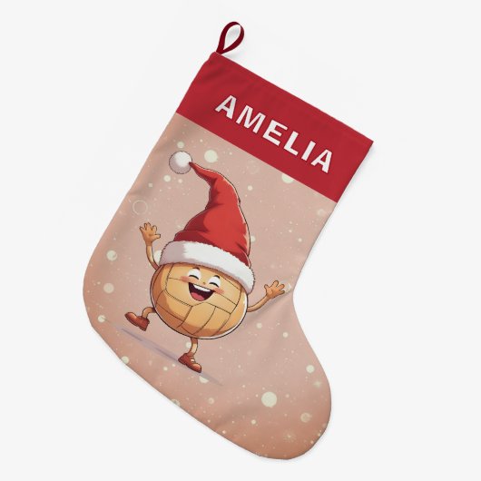 Volleyball Ball Red Santa Hat Name Grote Kerstsok (Voorkant (Hangend))