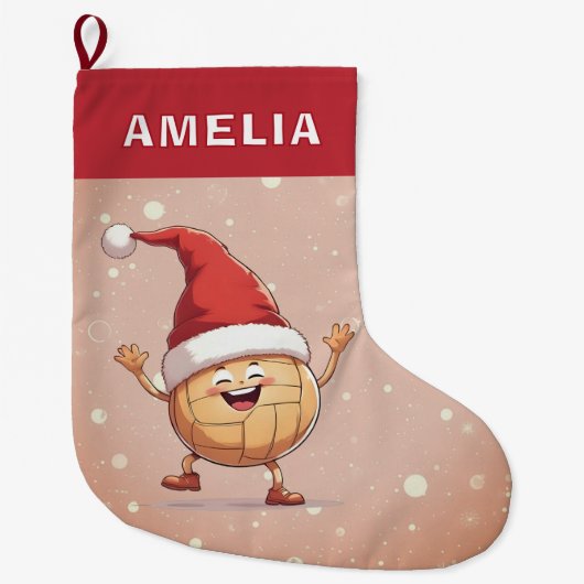 Volleyball Ball Red Santa Hat Name Grote Kerstsok (Voorkant)