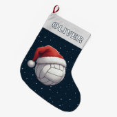 Volleyball Ball Red Santa Hat Name Grote Kerstsok (Voorkant (Hangend))