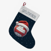 Volleyball Ball Red Santa Hat Name Grote Kerstsok (Voorkant (Hangend))