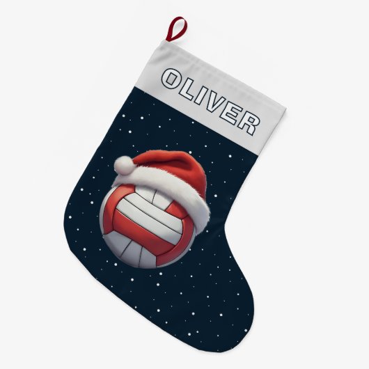 Volleyball Ball Red Santa Hat Name Grote Kerstsok (Voorkant (Hangend))