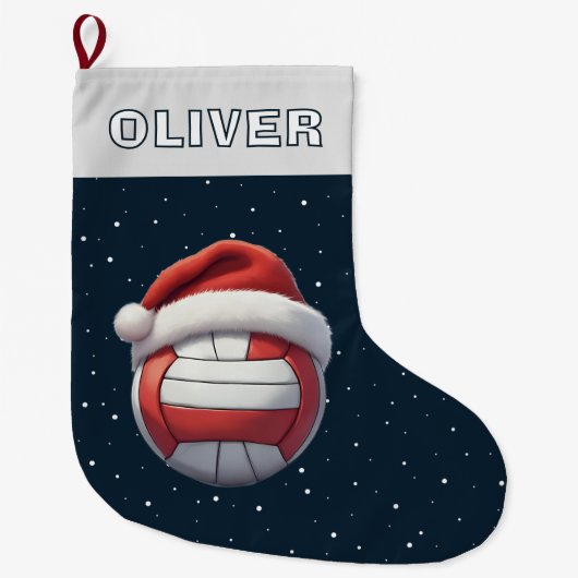 Volleyball Ball Red Santa Hat Name Grote Kerstsok (Voorkant)