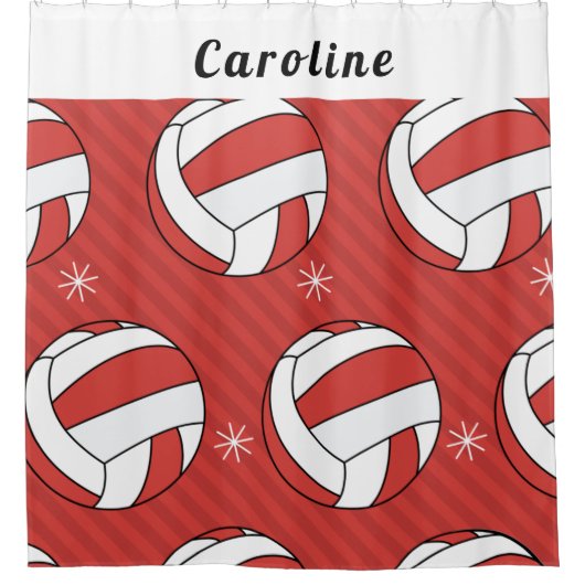 Volleyball Ball & Snowflake Festive Red Girls Name Douchegordijn (Voorkant)