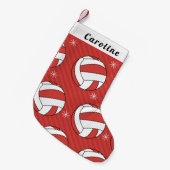 Volleyball Ball Snowflake Kinder naam Xmas Red Spo Kleine Kerstsok (Voorkant (Hangend))