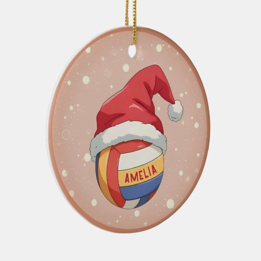 Volleyball Ball with Red Santa Hat Name Christmas Keramisch Ornament (Rechts)