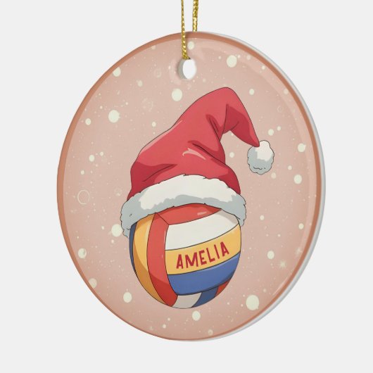 Volleyball Ball with Red Santa Hat Name Christmas Keramisch Ornament (Links)