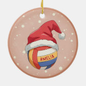 Volleyball Ball with Red Santa Hat Name Christmas Keramisch Ornament (Achterkant)