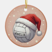 Volleyball Ball with Red Santa Hat Name Christmas Keramisch Ornament (Voorkant)