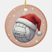 Volleyball Ball with Red Santa Hat Name Christmas Keramisch Ornament (Achterkant)