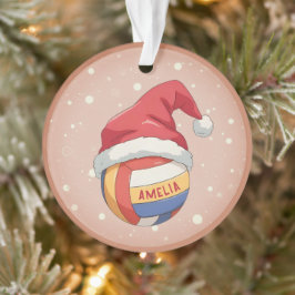 Volleyball Ball with Red Santa Hat Name Christmas Ornament