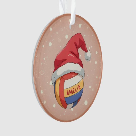 Volleyball Ball with Red Santa Hat Name Christmas Ornament (voorkant)