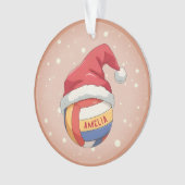 Volleyball Ball with Red Santa Hat Name Christmas Ornament (voorkant)