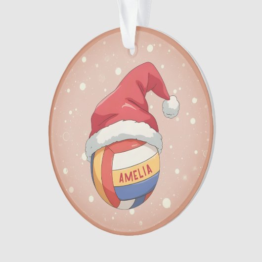 Volleyball Ball with Red Santa Hat Name Christmas Ornament (voorkant)