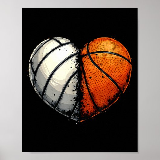 Volleyball Basketball Ball Heart Srts Lover Valent Poster (Voorkant)