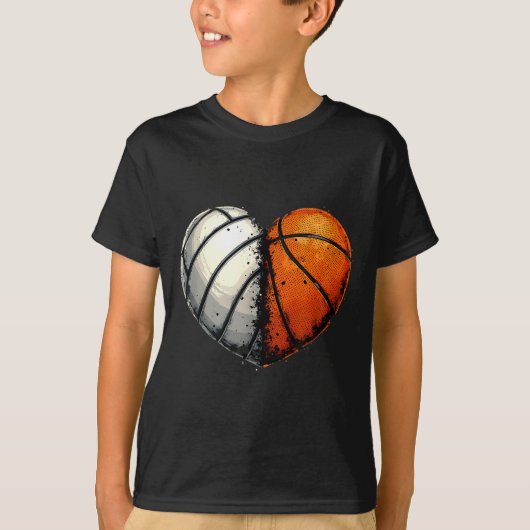 Volleyball Basketball Ball Heart Srts Lover Valent T-shirt (Voorkant)