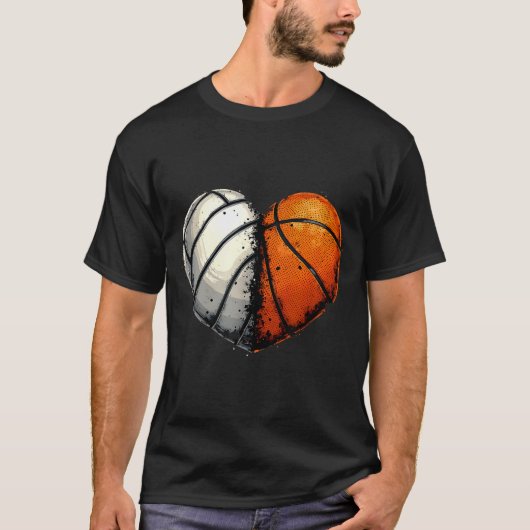 Volleyball Basketball Ball Heart Srts Lover Valent T-shirt (Voorkant)