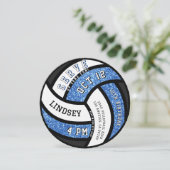 Volleyball Birthday Party Blue Glitter Kaart (Staand voorkant)