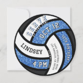 Volleyball Birthday Party Blue Glitter Kaart (Voorkant)