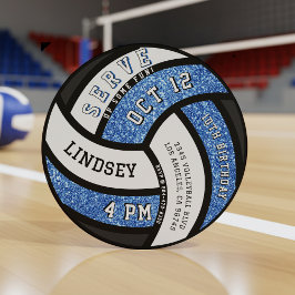 Volleyball Birthday Party Blue Glitter Kaart