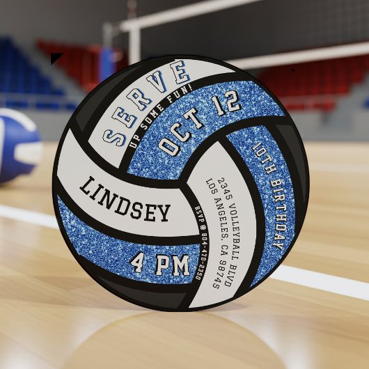 Volleyball Birthday Party Blue Glitter Kaart
