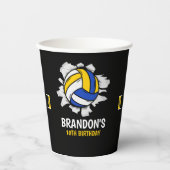Volleyball Birthday Party | Blue & Yellow Papieren Bekers (Voorkant)