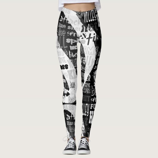 Volleyball Black en White All-Over-Print Leggings (Voorkant)