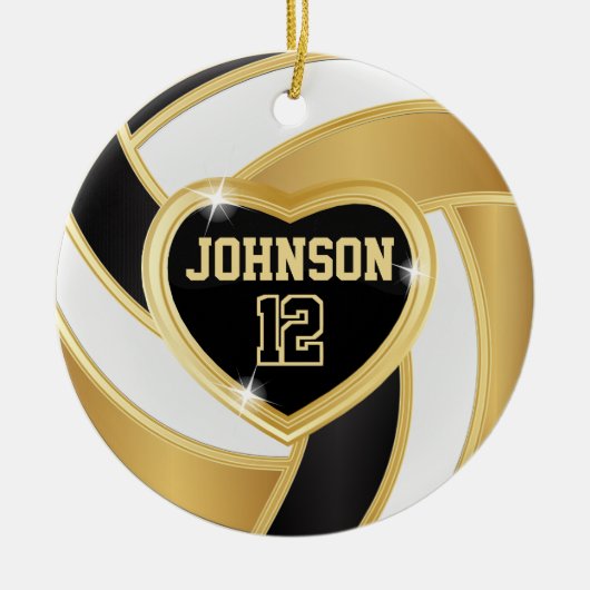 Volleyball 🏐 Black, White en Gold Keramisch Ornament (Voorkant)