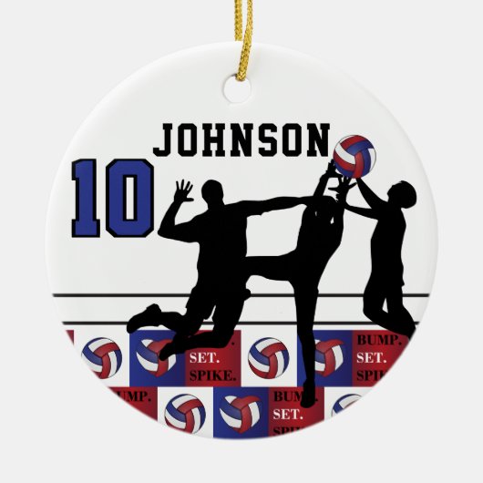 Volleyball 🏐 - Bump, Set, Spike Red, White, Blue Keramisch Ornament (Voorkant)