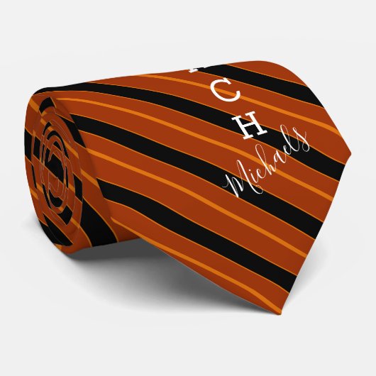 Volleyball Coach Signature Name Oranje|Blk Striped Stropdas (Opgerold)