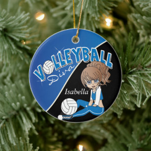 Volleyball Diva Girl Player in Blue Keramisch Ornament