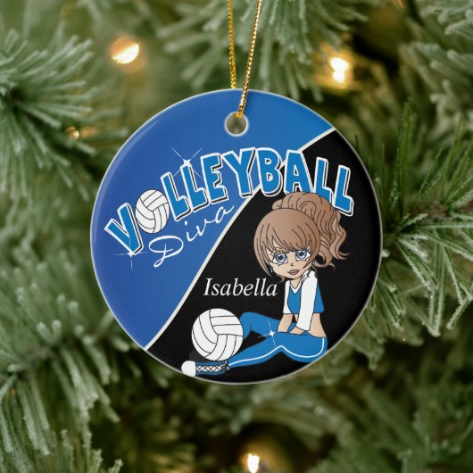 Volleyball Diva Girl Player in Blue Keramisch Ornament (Boom)
