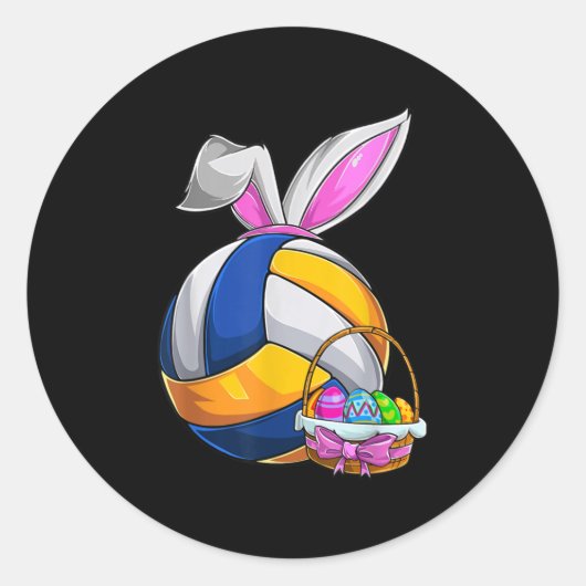 Volleyball Easter Bunny Ears Easter Eggs Hunting B Ronde Sticker (Voorkant)