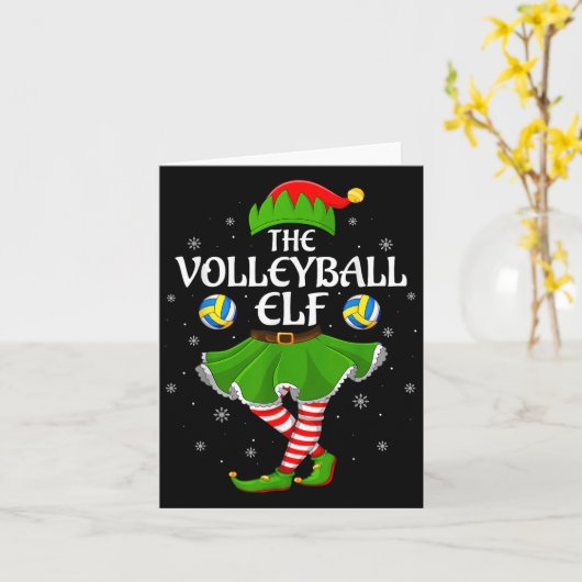 Volleyball Elf Christmas Family Girls Women Elf Sq Kaart (Gele Bloem)