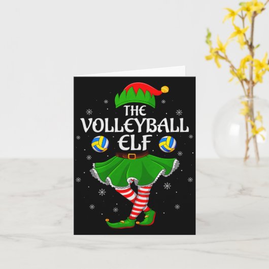 Volleyball Elf Christmas Family Girls Women Elf Sq Kaart (Gele Bloem)