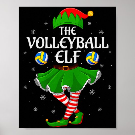 Volleyball Elf Christmas Family Girls Women Elf Sq Poster (Voorkant)