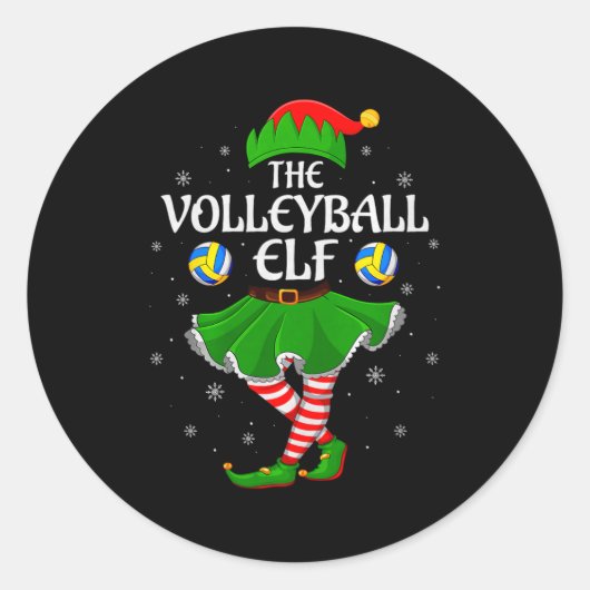 Volleyball Elf Christmas Family Girls Women Elf Sq Ronde Sticker (Voorkant)